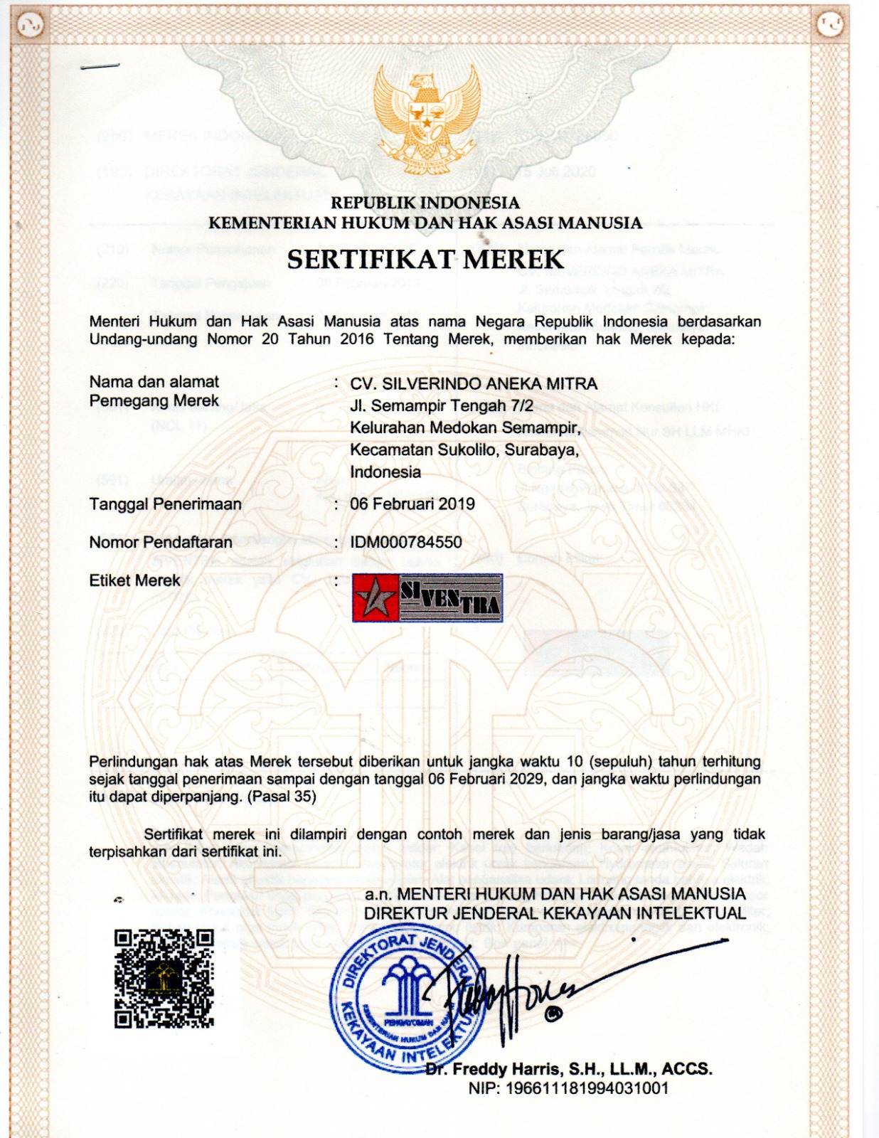 Sertifikat merk siventra
