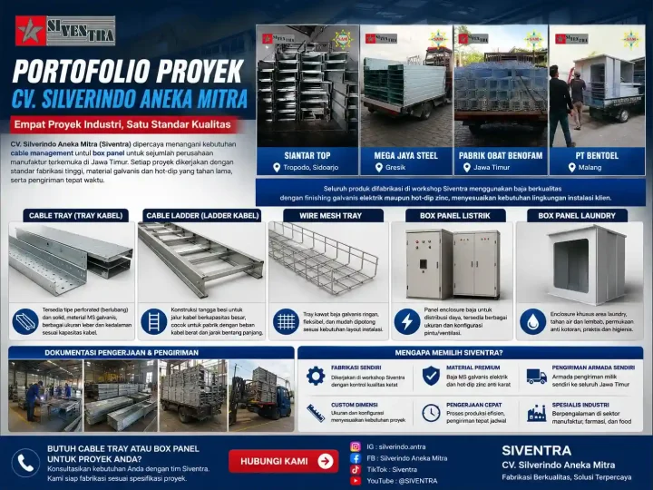 Proyek cable tray, ladder & box panel industri — cv. Silverindo aneka mitra (siventra) 2 Proyek cable tray ladder box panel industri